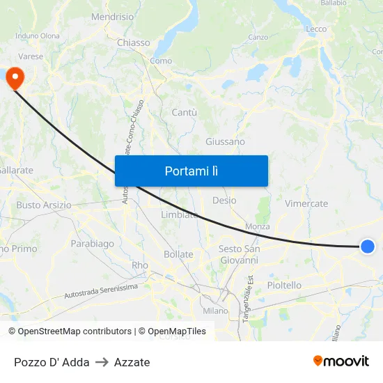Pozzo D' Adda to Azzate map