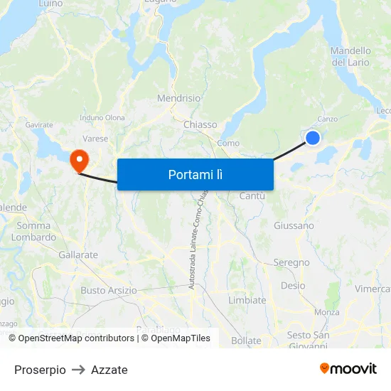 Proserpio to Azzate map