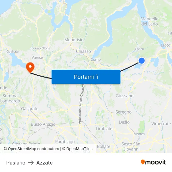 Pusiano to Azzate map