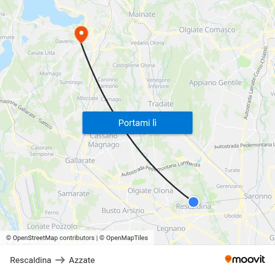 Rescaldina to Azzate map