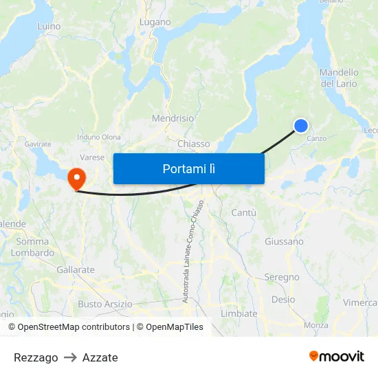 Rezzago to Azzate map
