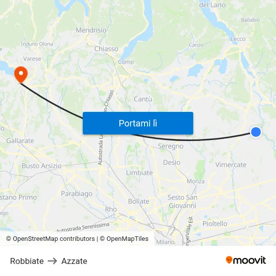 Robbiate to Azzate map