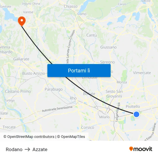 Rodano to Azzate map