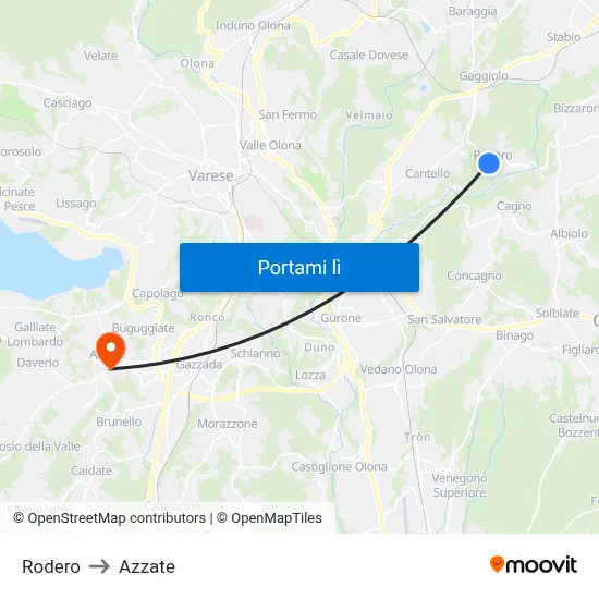 Rodero to Azzate map