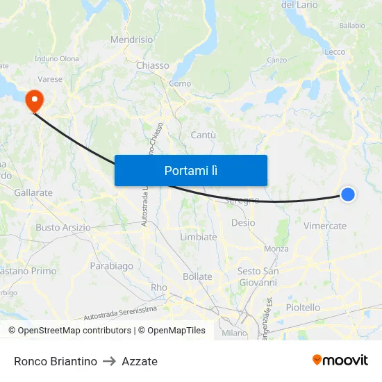 Ronco Briantino to Azzate map