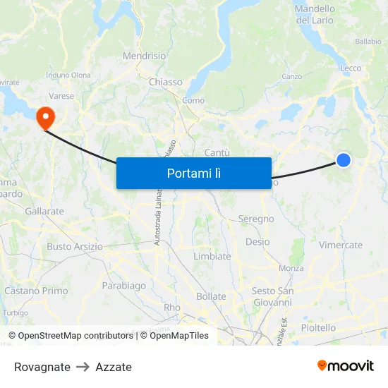 Rovagnate to Azzate map