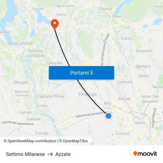 Settimo Milanese to Azzate map
