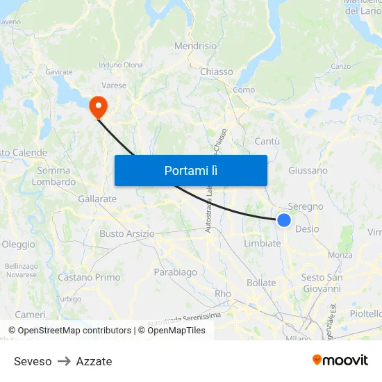 Seveso to Azzate map