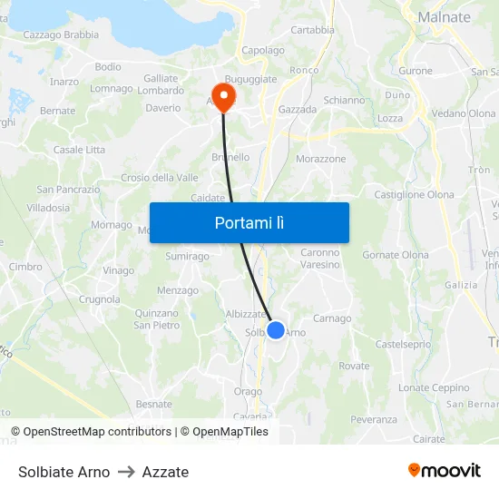 Solbiate Arno to Azzate map