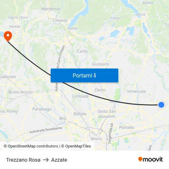 Trezzano Rosa to Azzate map