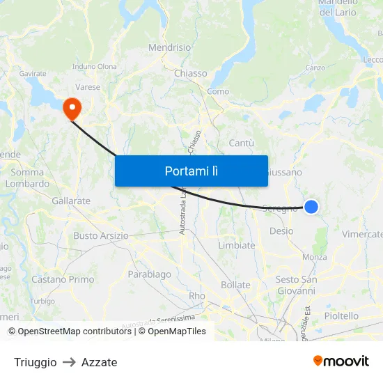Triuggio to Azzate map