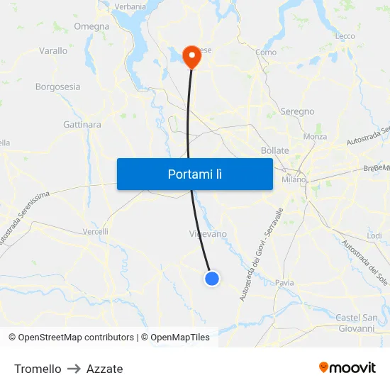 Tromello to Azzate map