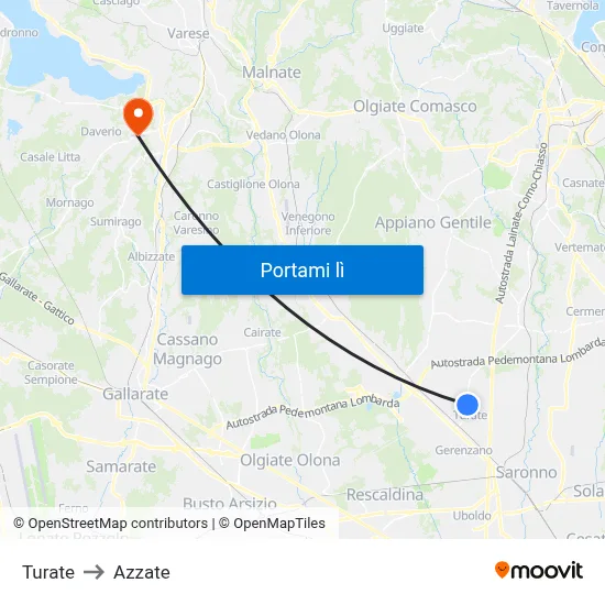 Turate to Azzate map