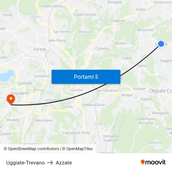 Uggiate-Trevano to Azzate map