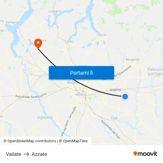 Vailate to Azzate map