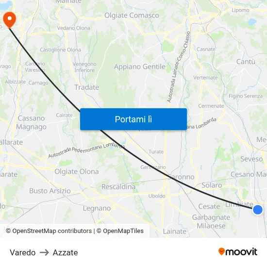 Varedo to Azzate map