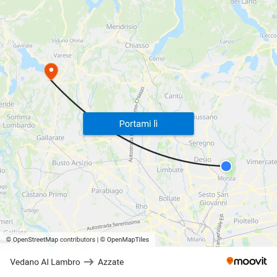 Vedano Al Lambro to Azzate map