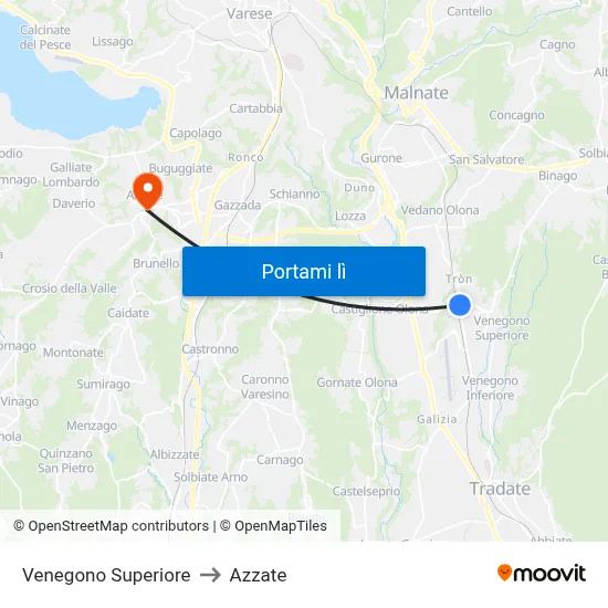 Venegono Superiore to Azzate map