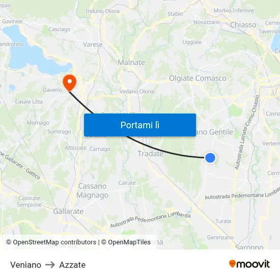 Veniano to Azzate map