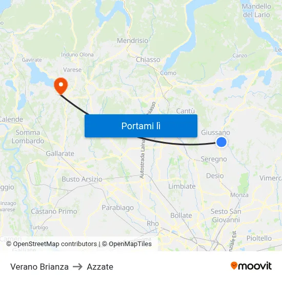 Verano Brianza to Azzate map