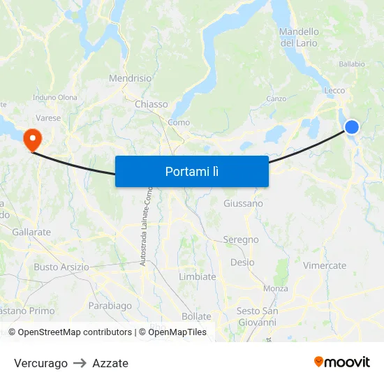 Vercurago to Azzate map