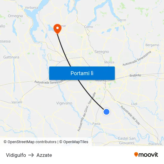Vidigulfo to Azzate map