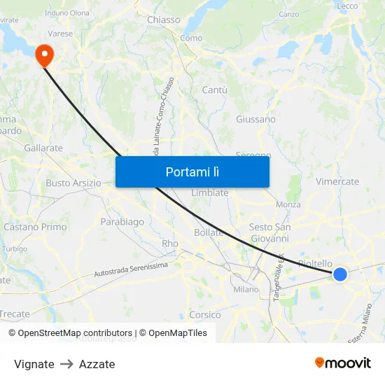 Vignate to Azzate map