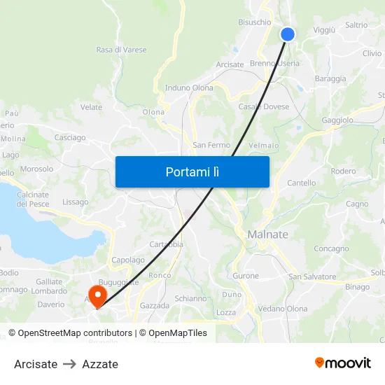 Arcisate to Azzate map