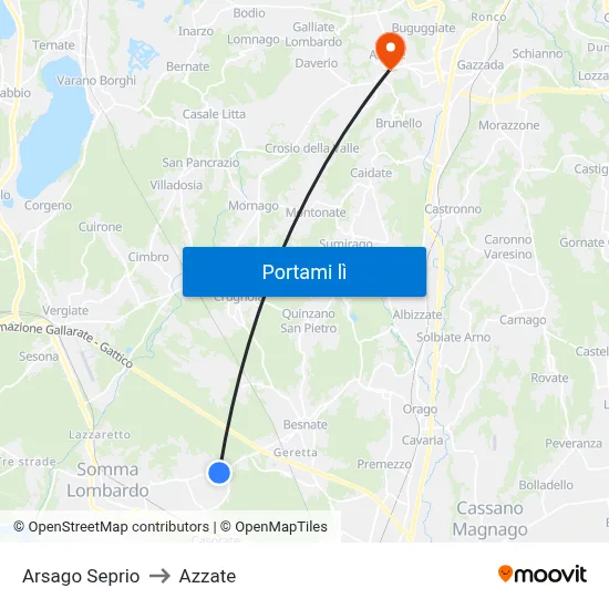 Arsago Seprio to Azzate map