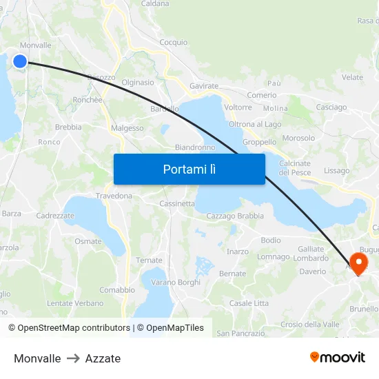 Monvalle to Azzate map