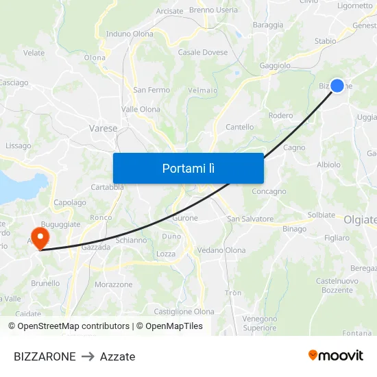 BIZZARONE to Azzate map