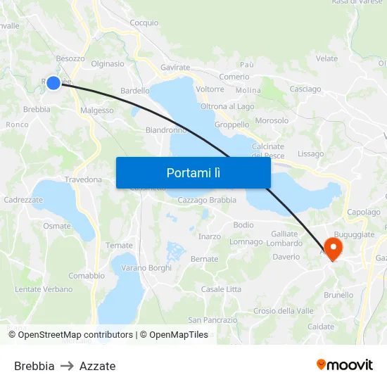 Brebbia to Azzate map