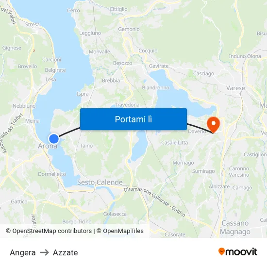 Angera to Azzate map