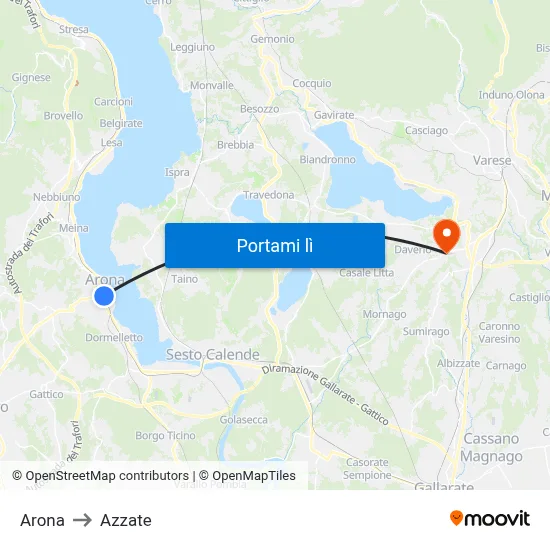 Arona to Azzate map