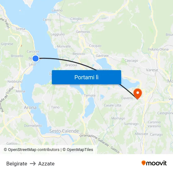 Belgirate to Azzate map