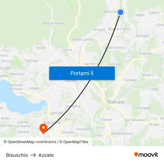 Bisuschio to Azzate map