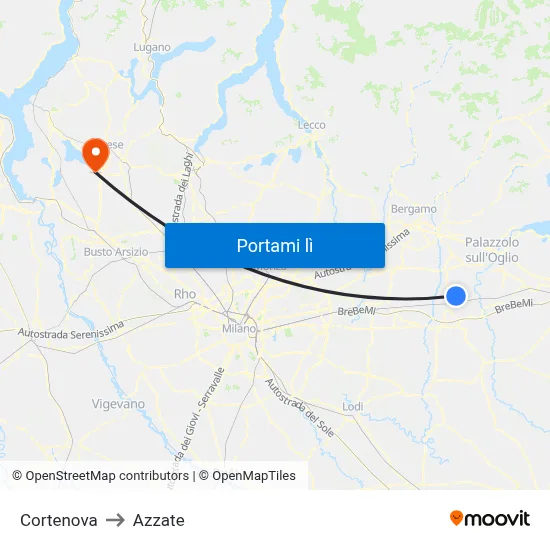Cortenova to Azzate map