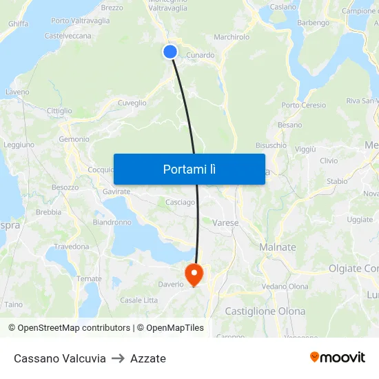 Cassano Valcuvia to Azzate map