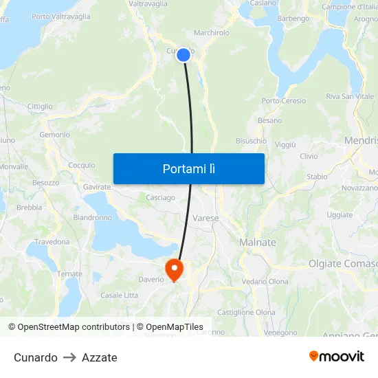 Cunardo to Azzate map