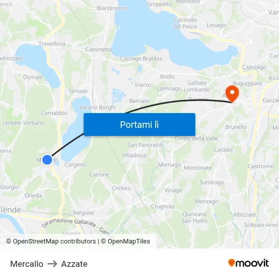 Mercallo to Azzate map