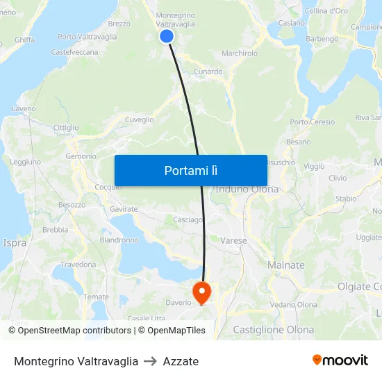 Montegrino Valtravaglia to Azzate map