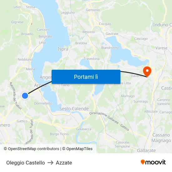 Oleggio Castello to Azzate map