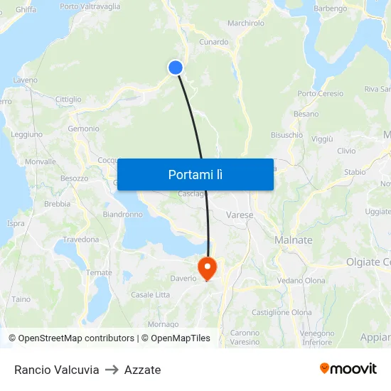 Rancio Valcuvia to Azzate map