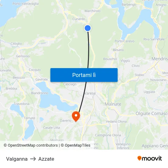 Valganna to Azzate map