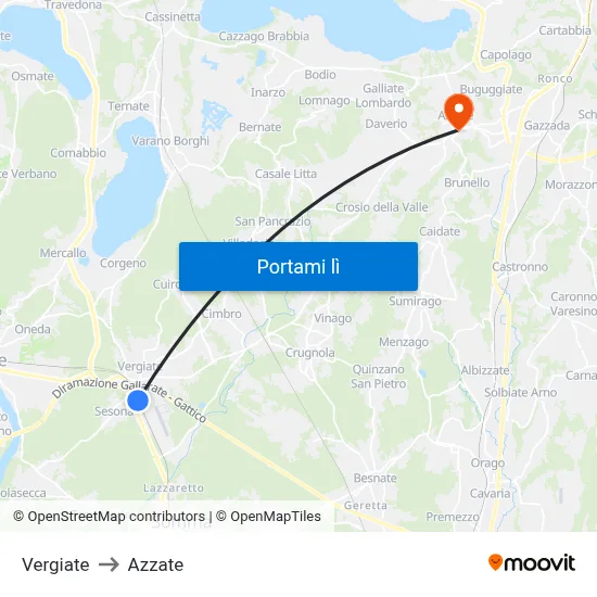 Vergiate to Azzate map