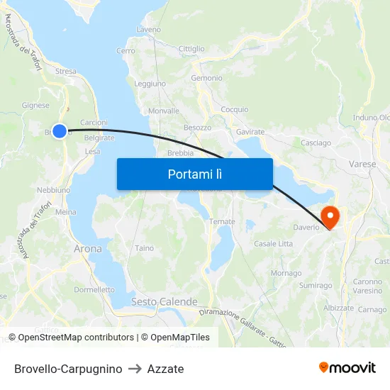 Brovello-Carpugnino to Azzate map