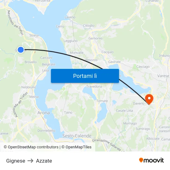 Gignese to Azzate map
