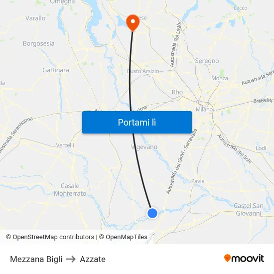 Mezzana Bigli to Azzate map