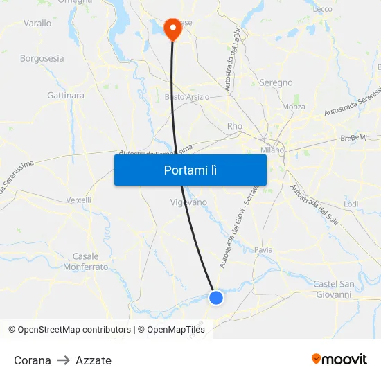 Corana to Azzate map
