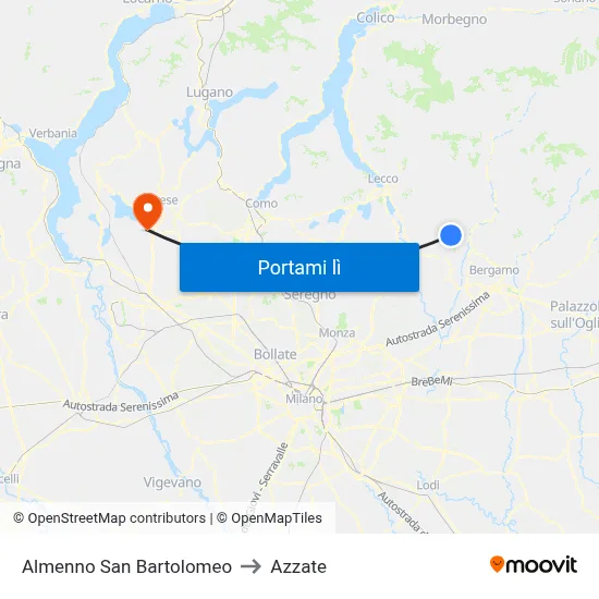 Almenno San Bartolomeo to Azzate map